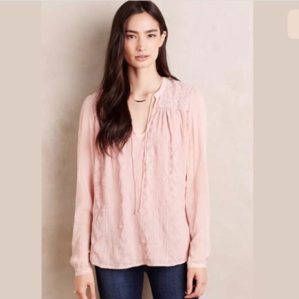 New Tiny Anthropologie Embroidered Peasant Top
